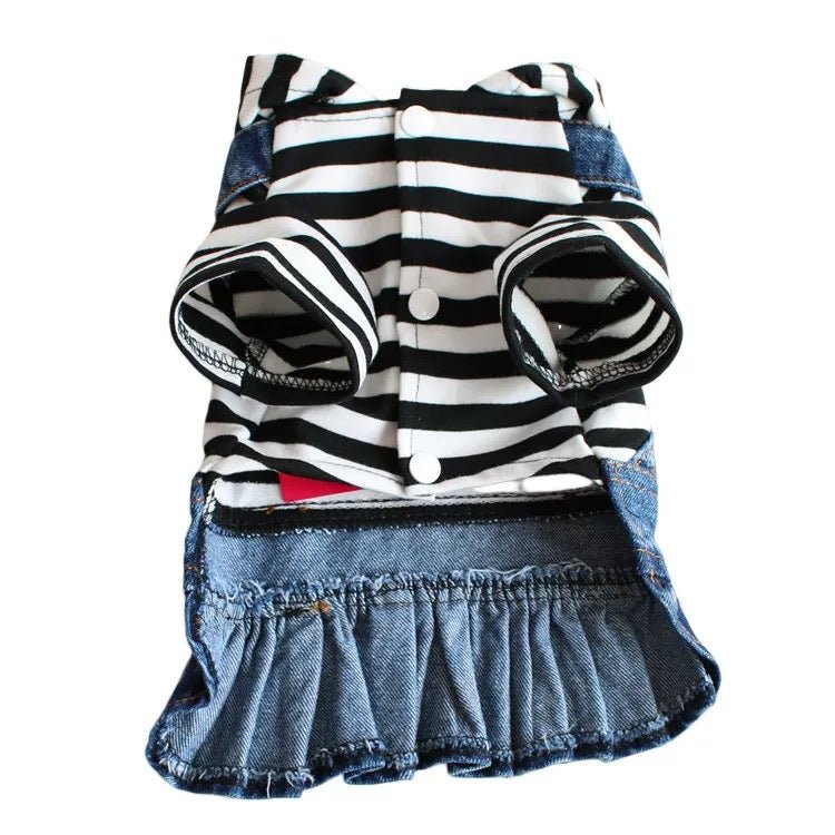 Striped Hoodie × Denimu Overall Skirt - LIKE ME